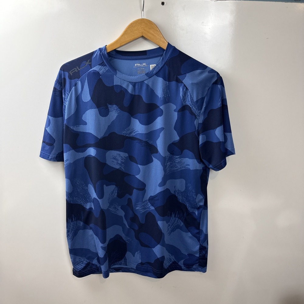 RLX Ralph Lauren Golf Performance T-Shirt Blue Navy Camo Shirt Men Size Medium